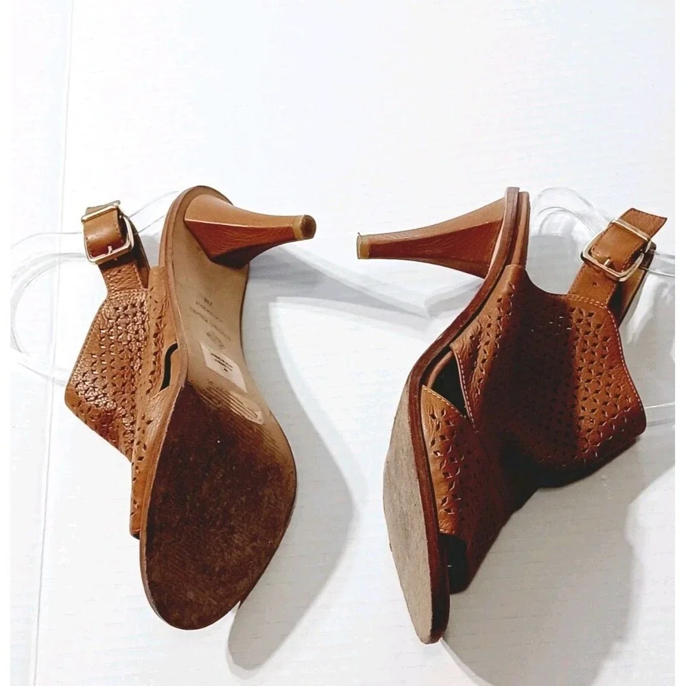 Antonio Melani Women's Brown Soft Leather Open Toe  Slingback Sandals Sz 7